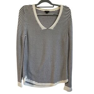 Talbots Striped V-Neck Sweater Button Cuff Long Sleeve‎ Knit Top Large Coastal